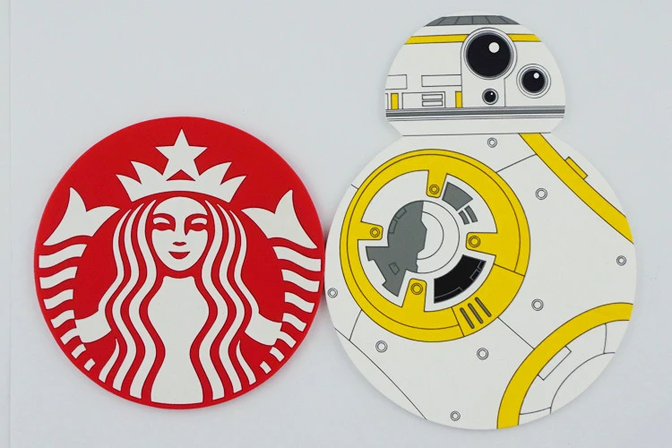 Wholesale BB-8 heat resistant silicone  coasters cup pvc rubber insulation mat heat resistant cartoon silicone cup mat
