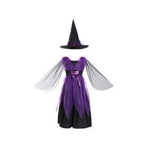 Wholesale children unique latest Yellow Elf Witch halloween costume cosplay for kids girls