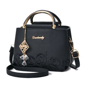 wholesale fancy fashion new design brown flower cheap high quality leather hand bag for women