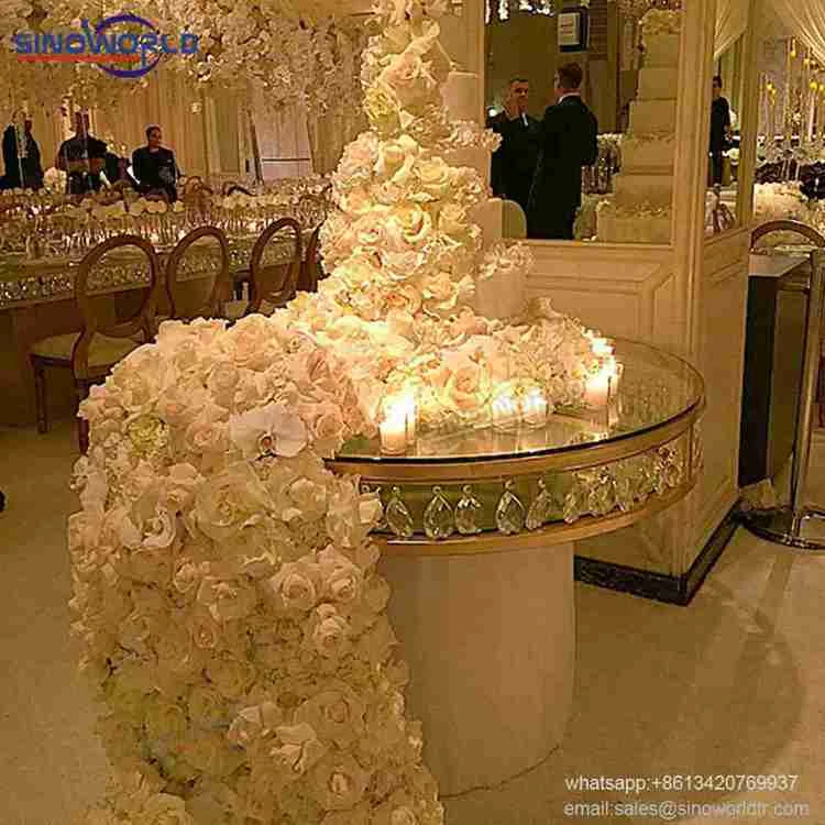 Wholesale marble top crystal hotel bar banquet party event dining round retangular wedding gold cake stainless steel table