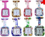 Wholesale Mix 29colors Nurse Pocket Watch Dia 38MM Brooches Silicone Leopard Quartz Square Nurse Watch
