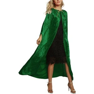 Wholesale OEM in Stock Women Costume Full Length Crushed Velvet Halloween Cosplay Cloak Hooded Cape