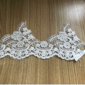 Wholesale price chemical polyester fancy embroidery tulle lace trim for bridal veil