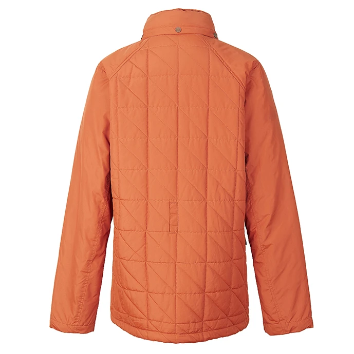 Winter mens down jacket coats orange twill quilted stand collar down jacket with pockets and press buttons