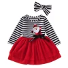 Winter Toddler Baby Girls Dresses Christmas Long Sleeve Santa Striped Print Tulle Casual Girl Dress