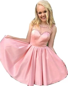 Woman Wholesale Party Teenage Western Style Puffy Ball Gown Girl Prom Cocktail Pink Satin Short Homecoming Dress