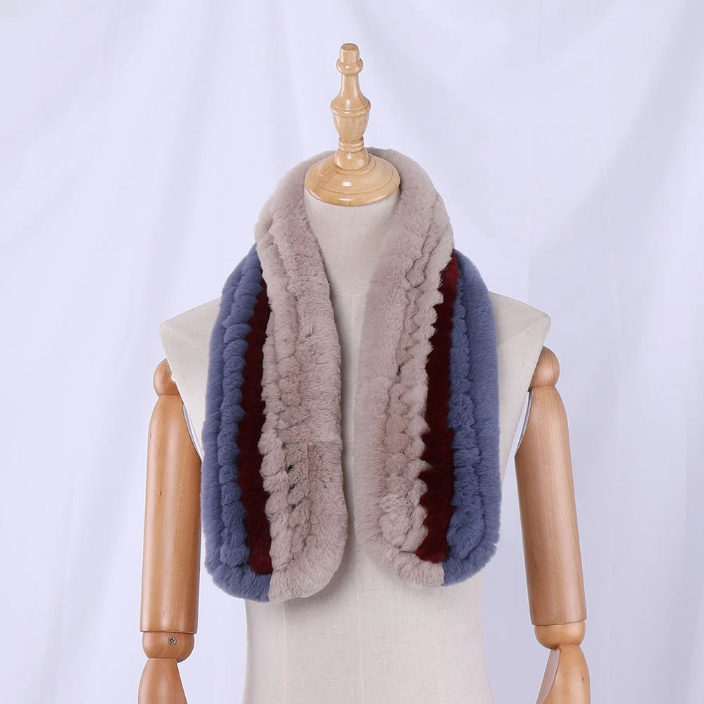 Women Real Fur Handmade Winter Warm Knitted Fur Scarf Genuine Rex Rabbit Fur Neck warmer Girls Natural Snood Scarves Colorful