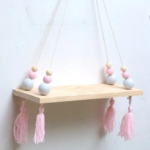 Wooden beads single layer girl heart storage rack one-word hanging board thickened 2CM