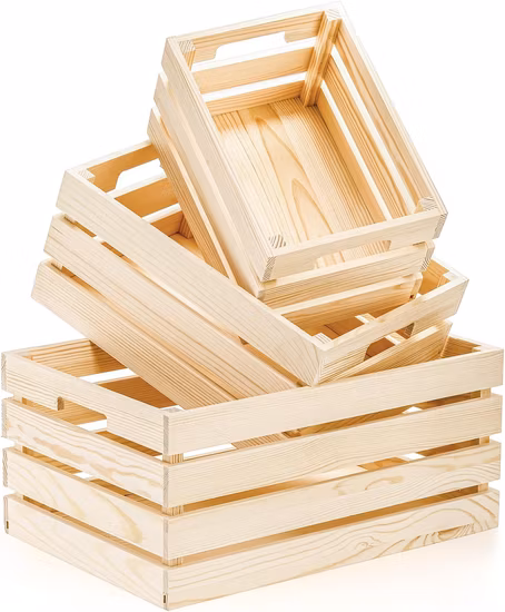 Wooden Organizer Box Wooden Container 1 Set of 3PCS Wood Crate