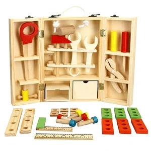 Wooden Tool Toys Pretend Play Toolbox Accessories Set Educational Construction Toys Kits for Kids