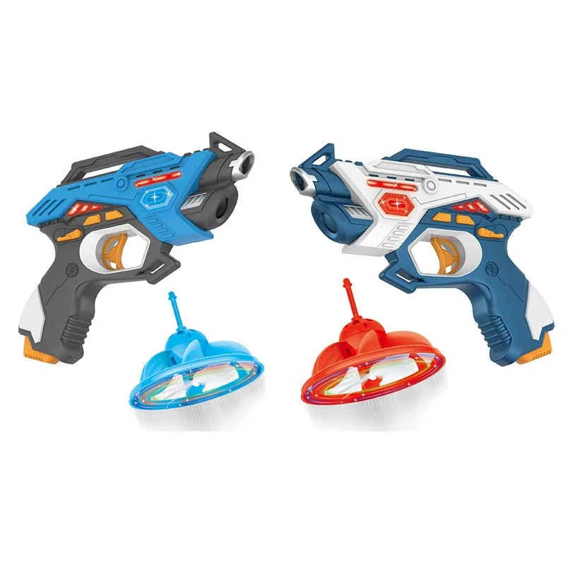 Xiaoboxing hot selling modern realistic 2 pieces infrared laser electric toy shooting battle gun set with 2pcs flying saucer