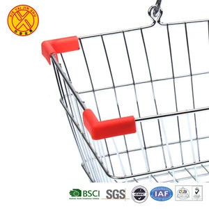 Zhongshan factory manufacture red double handles supermarket wire mesh shopping basket