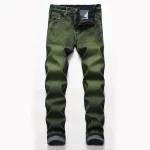 Men’s Elastic Straight Leg Denim Jeans  European American Vintage Green Black Gradient Wash Plus Size Casual Denim Pant