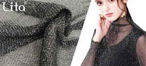Lita J002240# 100% nylon stretch mesh fabric with silver glitter yarn good quality shinning net fabric elastic tulle