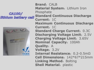 CALB CA100 LFP 3.2v 100ah  lithium battery cell  for solar energy system