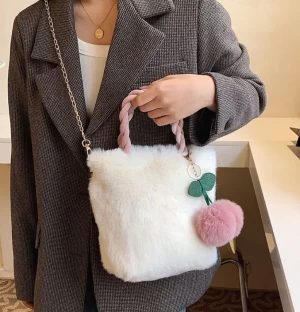 New Fashion Woman Cherry Plush Handbag