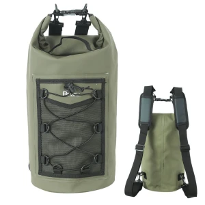 500D PVC Waterproof Dry Bag, 20L Roll Top Floating Dry Backpack with Mesh Pocket for Kayaking Boating Beach Camping