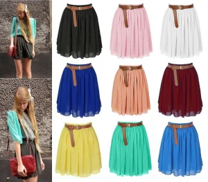 Women Mini Skirt Girl Chiffon Short Dress Pleated Retro Elastic Waist 25 Colors