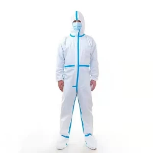 Disposable coverall protective suit with hood