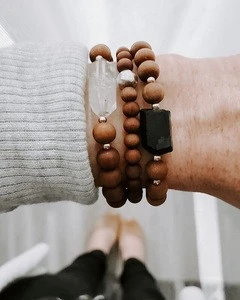 1 Set European Hotselling Simple Yoga Hand Jewelry Elastic Natural Crystal Wood Stone Wooden Beads Meditation Bracelet