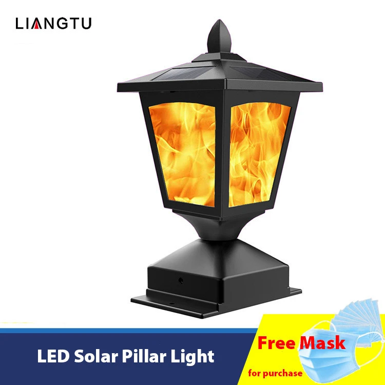 10.62&quot; Outdoor Post Cap Solar Powered Light Flickering Flame Light for Fence Pathway Garden Patio Yard Landscape Decoration
