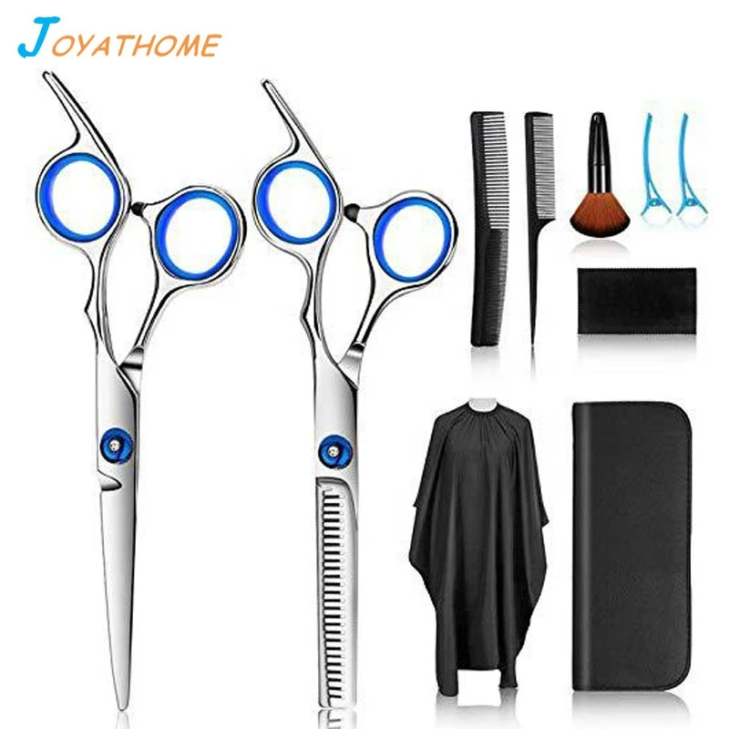 10pcs Hairdressing Barber Scissors Set Flat Tooth Household Combination Thinning Scissor Cutting Tools Salon Station