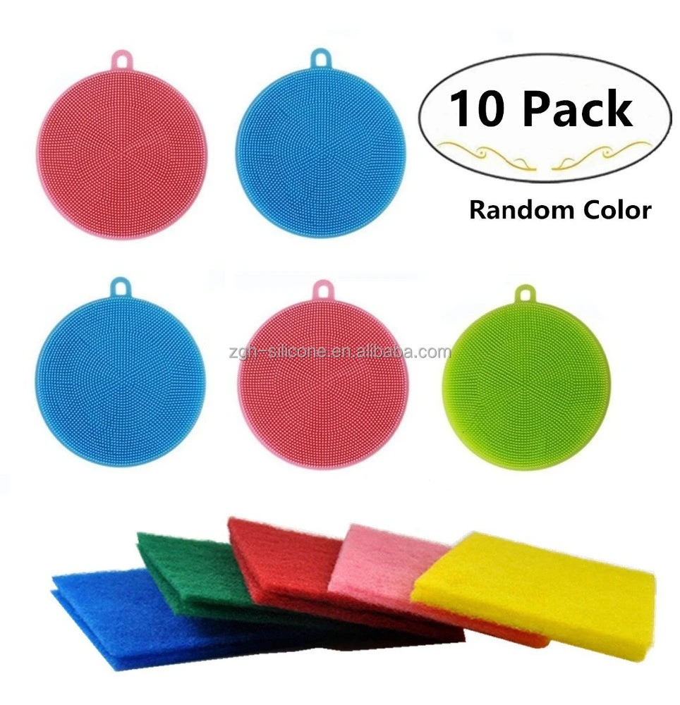 10pcs Package Kitchen Washing Sponges 5 Pack Silicone Dish Scrubber and Scouring Pads Sets