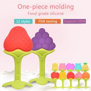 12 styles, tested by FDA Baby teether Baby molar stick fruit silicone bite  childrens toys infant toys