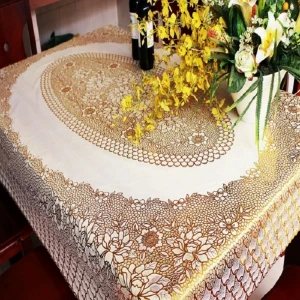 137*183cm whole custom gold printed plastic dining table cover pvc table cloth roll