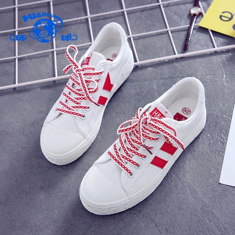 17159 HUANQIU new ladies printed lace up canvas flat shoes
