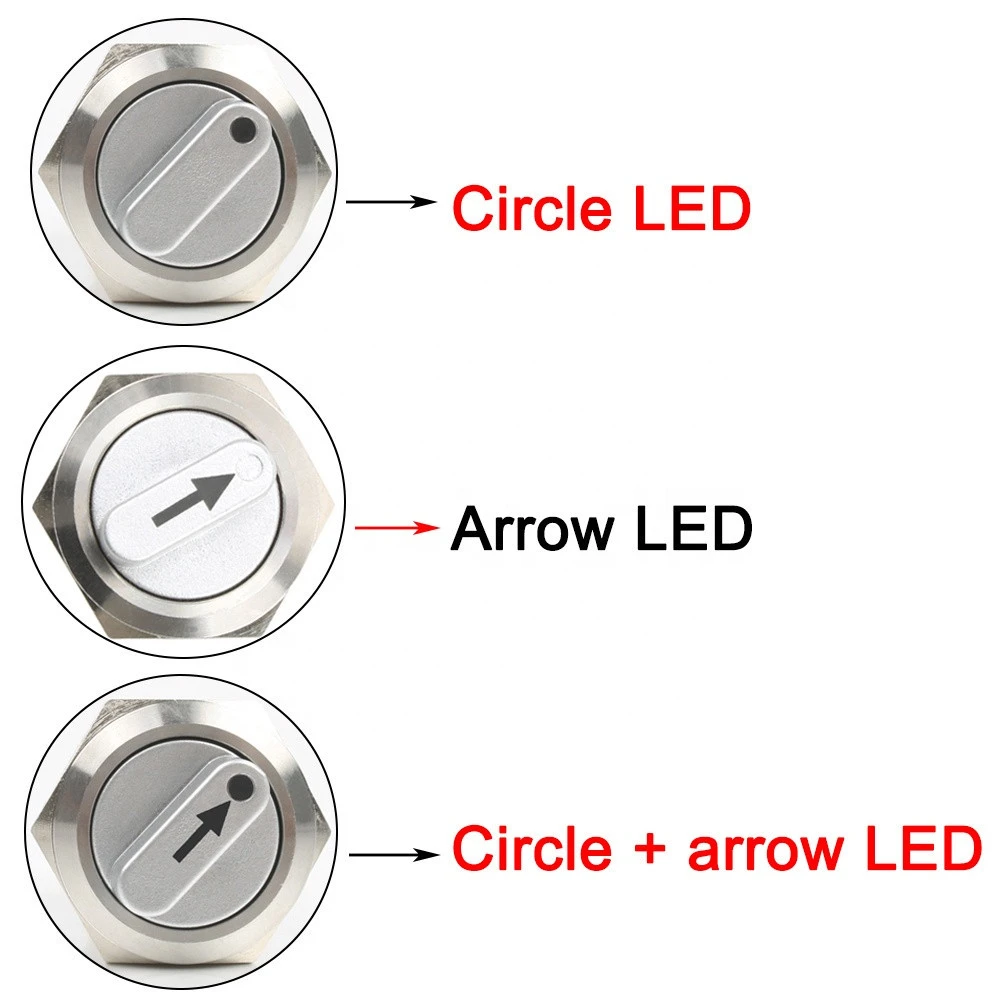 19mm LED light Waterproof single point arrow 8 pin  2NO2NC DPDT metal push button switches for sale