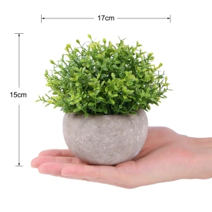 2 Pack Small Artificial Potted Plants, Mini Green Plants with Gray Pots for Home Decor