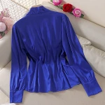 2020 Autumn New Elegant Women Silk Shirt with Belt/V Neck Long Sleeve Bow Tied Slim Pure Color Office Blouse for Women
