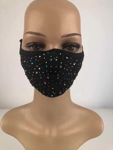 2020 face masks customized logo, black rhinestone face mask for party decoration