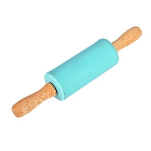 2020 Hot Sale Baking tools cookies roller Silicone Rolling Pin Non Stick Surface Wooden Handle