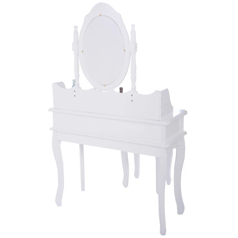 3 Piece White Finish Wood Vanity Dressing Table Set Bedroom Make-up table with Mirror