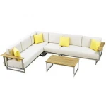304 stainless steel garden sofa with wide teak arms