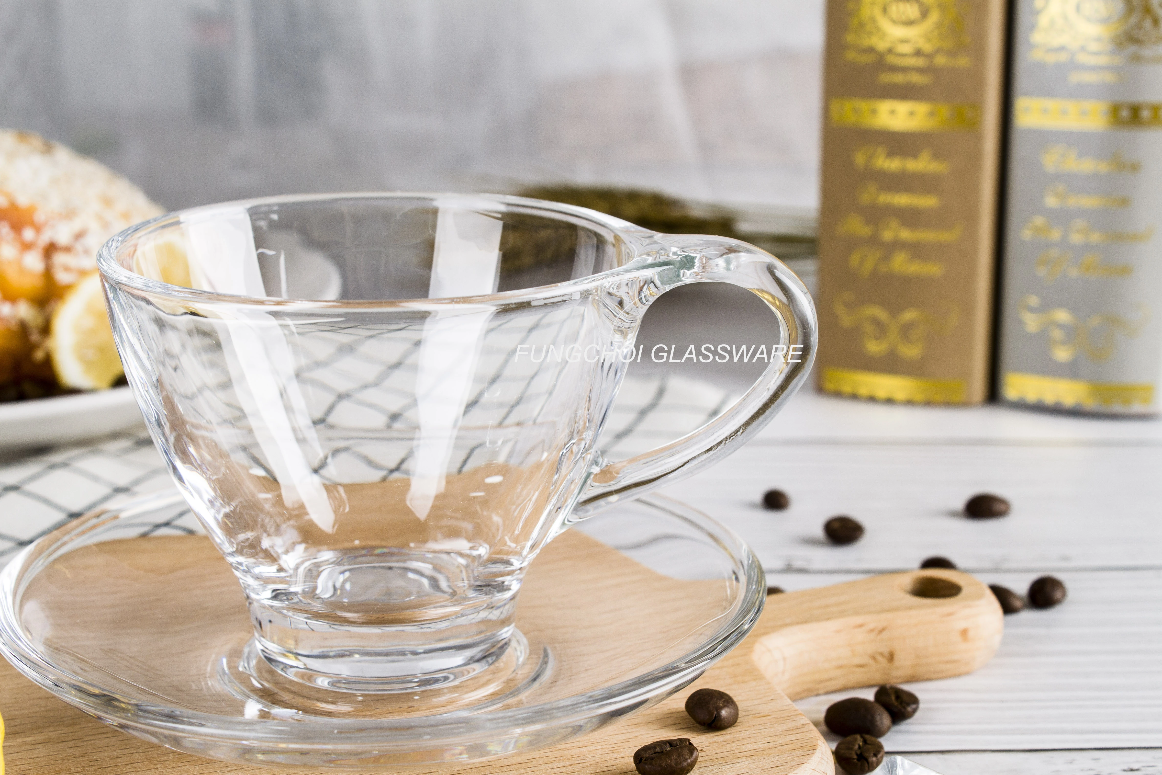 7.1oz 200ml coffee mug set tea glass cup set of 6 glass coffee cup with saucer