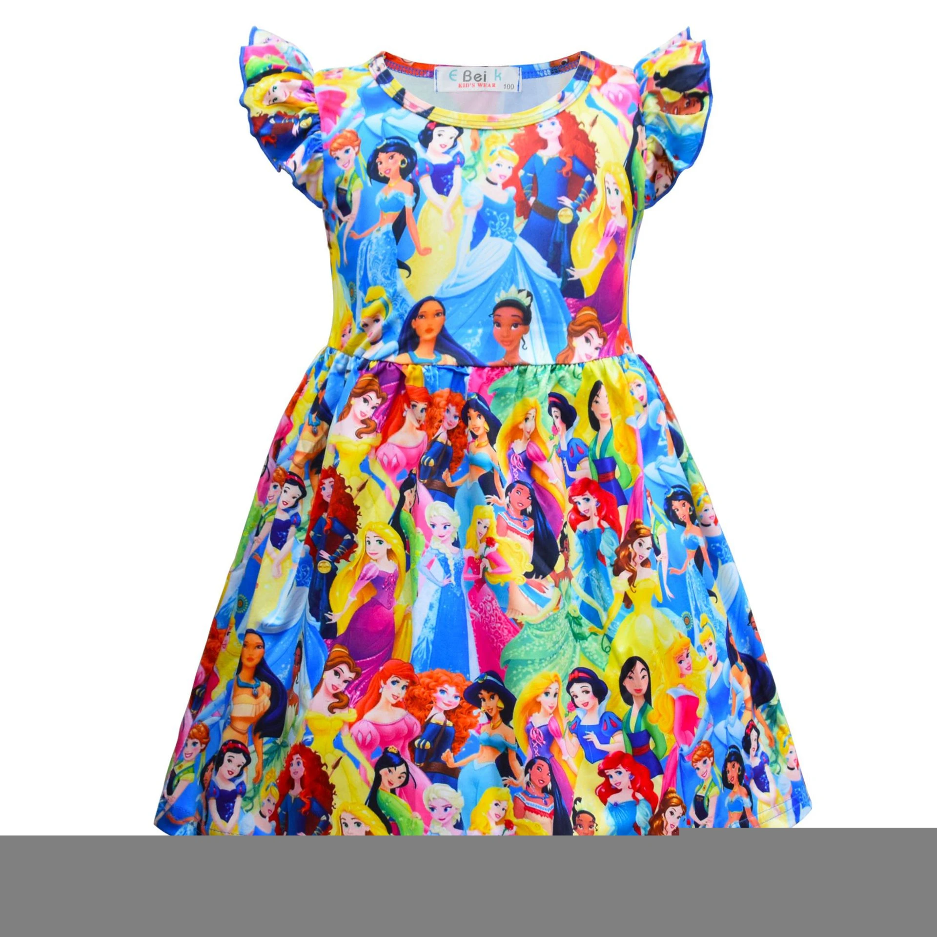 A0182# girls dress 2020 summer cotton sleeves print cartoon clothes kids dress