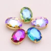 AB color oval shape gold or s ilver base Sew on Rhinestones Crystal Glass beads Flatback for Dress Bags Wedding decoration