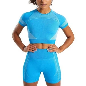 Activewear shorts women gym wear dry fit short sleeve crop top and yoga short suit set