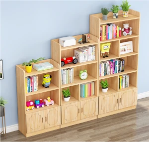 All solid wood pine floor storage bookcase simple and modern childrens log bookcase with door