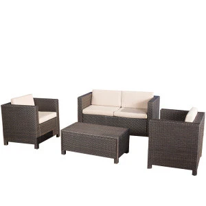 All weather Outdoor Wicker Patio sofa sets Furniture modern Dark Brown 4 Piece rattan armchair and loveseat Garden Sofa Set