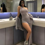 asymmetric one-shouldered knit dress with high slit and  skirt in pure color  party dress