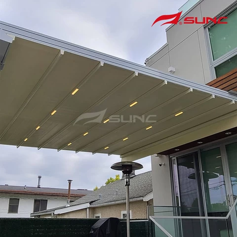 Automatic Aluminium Pergola With Electric Retractable PVC Fabric Awning Roof System