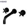 Bathroom Sink Faucet Wall Mounted Dual Handle Matte Black Brass Basin Faucet Two Function Mixer Tap for Bathroom Sink Usage