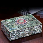Beautifully Crafted Marquetry Seashell Lacquerware Wedding Jewelry Box, Unique Decorative Wooden Storage Gift Box