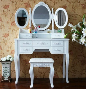 Bedroom Furniture Wooden Dreser White Color K/D Dresser With Chair Hot Sell Many Items To Choose