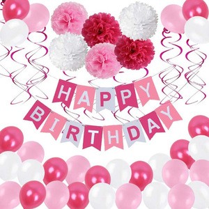Birthday Decorations,Birthday Party Supplies for girl and women include 62Pcs Banner Rose and Pink Balloons Party Supplies