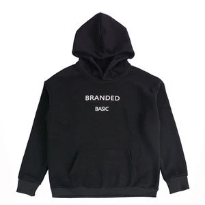 black cotton fleece hoodies for men and custom printed logo sweatshirts without drawstring